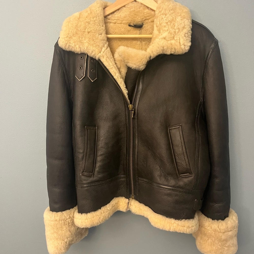 Women's Dark Brown Leather Shearling Jacket with Cream Lining